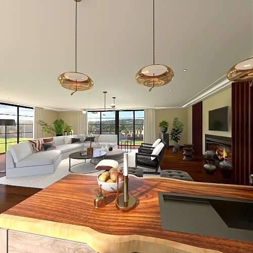 #Japandi Midcentury Modern Living Room Design Rendering