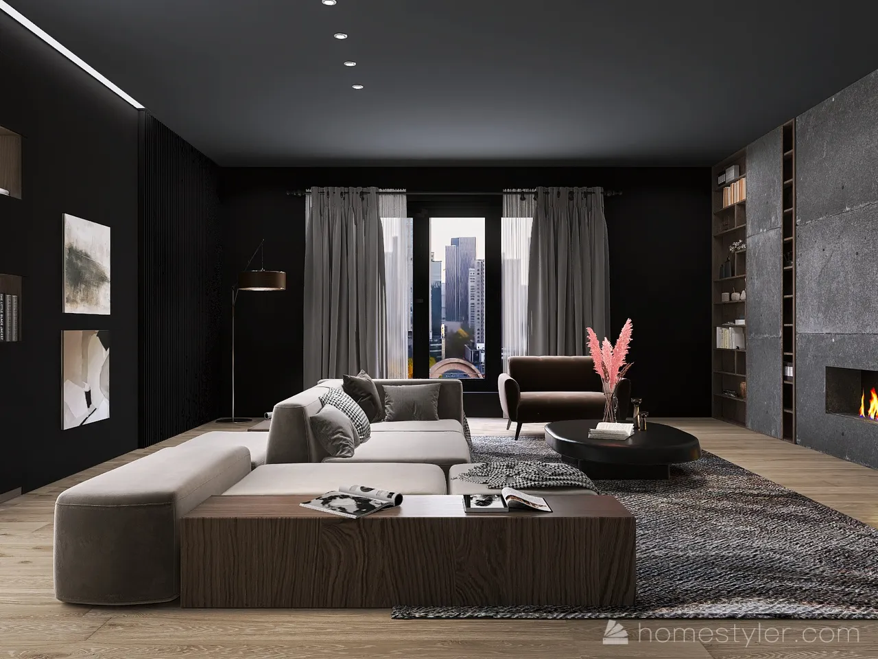 black apartment 3d design renderings