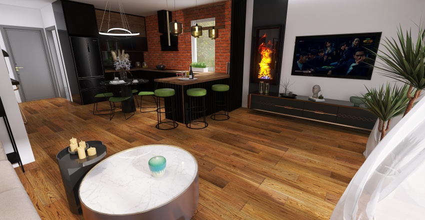 Salon, kuchnia,jadalnia 3d design renderings