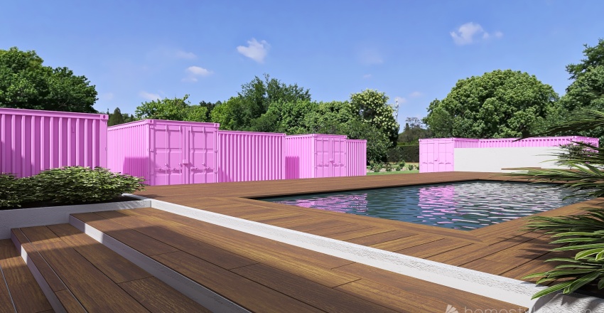 Village of small self built container homes. 3d design renderings