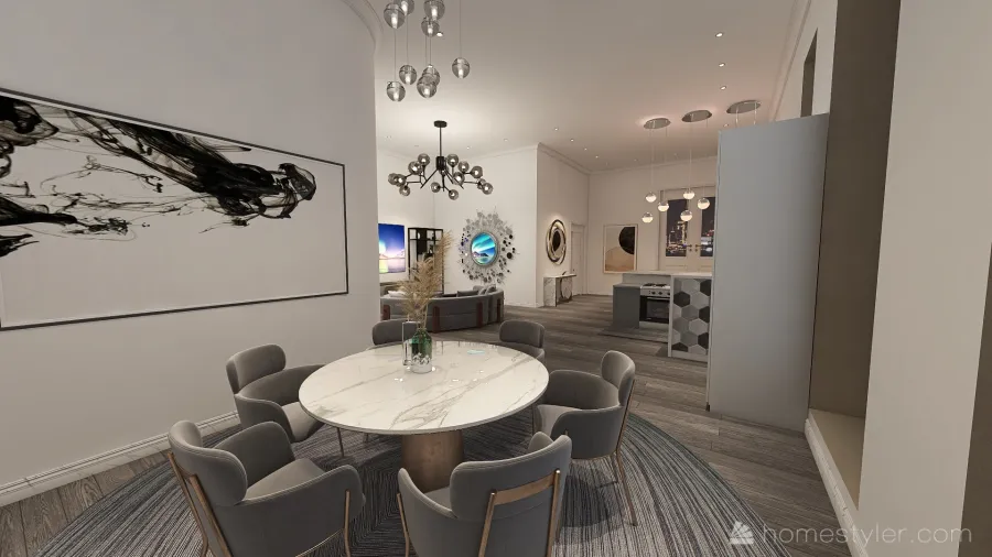 Living, Dining Room, kitchen 3d design renderings