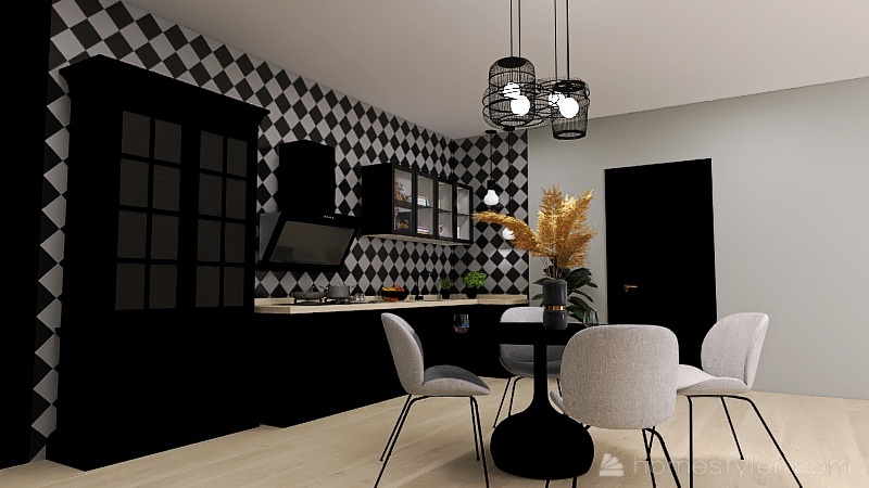 Kitchen, Dining, Living room 3d design renderings