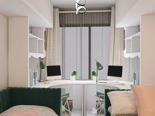 Kомната подростков 2 (camas en linia) 3d design renderings