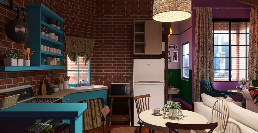 #AmericanRoomContest Monica Geller's New York Apartment Purple 3d design renderings