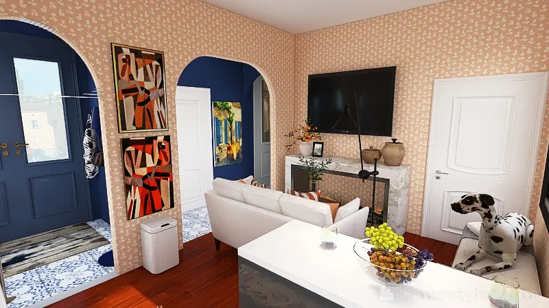 living room/kitchen 3d design renderings