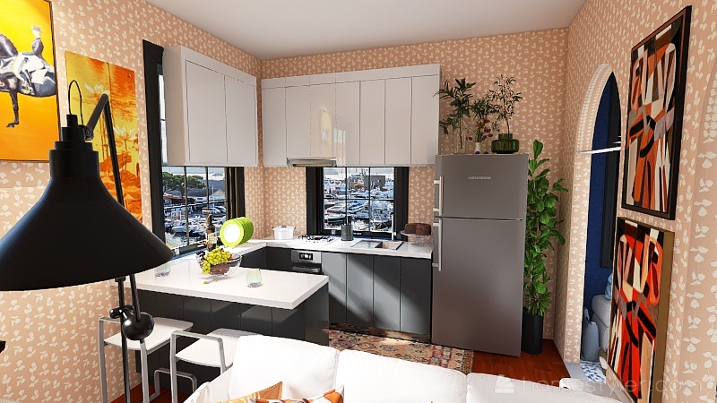 living room/kitchen 3d design renderings