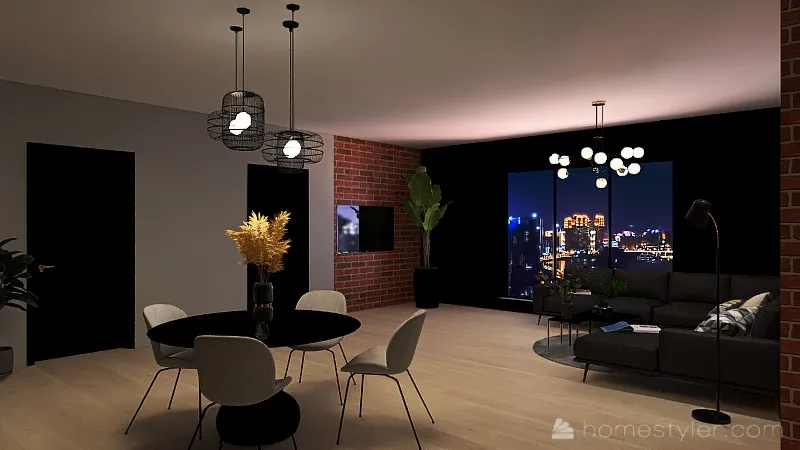 Kitchen, Dining, Living room 3d design renderings