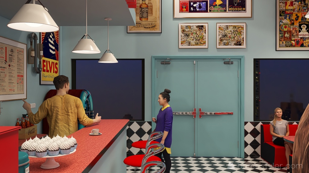 #AmericanRoomContest Retro Themed American Diner 3d design renderings
