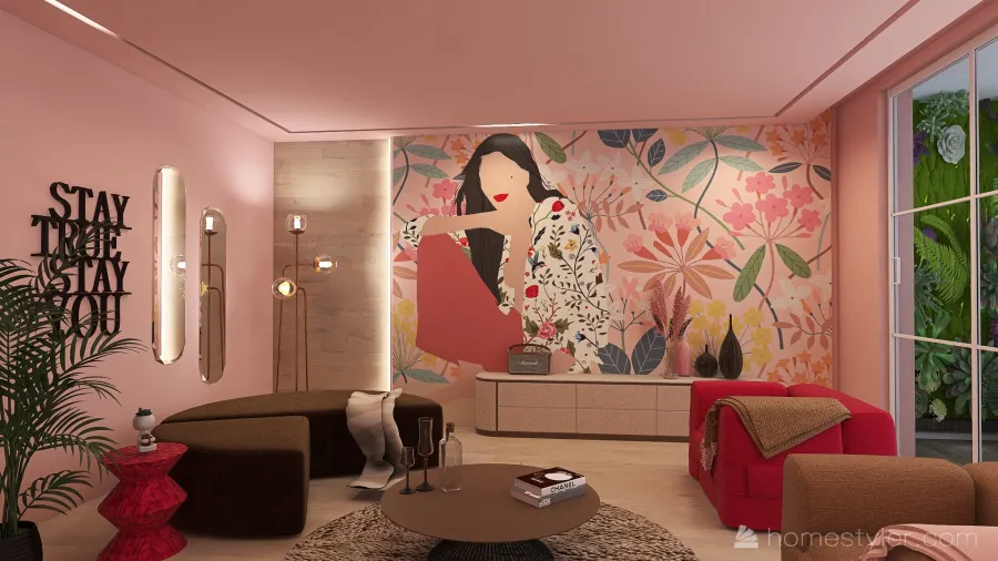Pink living home 3d design renderings