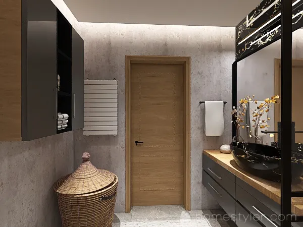 Small Bathroom Gold/Black/Grey 3d design renderings