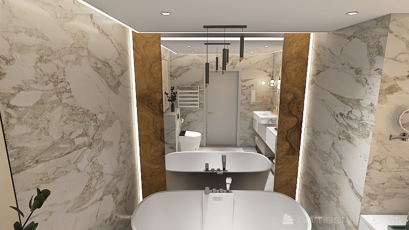 Small Bathroom with bathtub/marble 3d design renderings