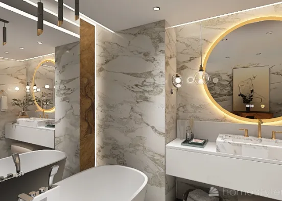 Small Bathroom with bathtub/marble Design Rendering