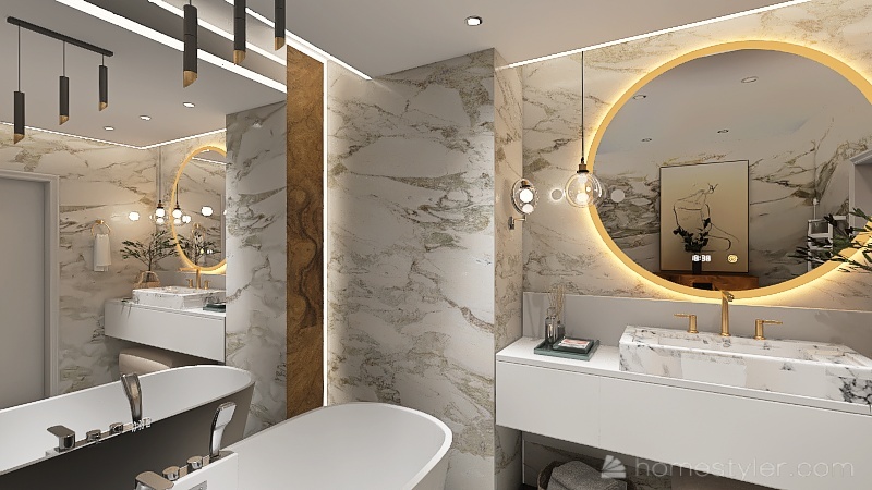Small Bathroom with bathtub/marble 3d design renderings