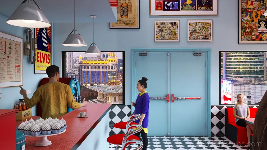 #AmericanRoomContest Retro Themed American Diner 3d design renderings