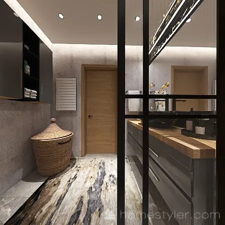 Small Bathroom Gold/Black/Grey 3d design renderings