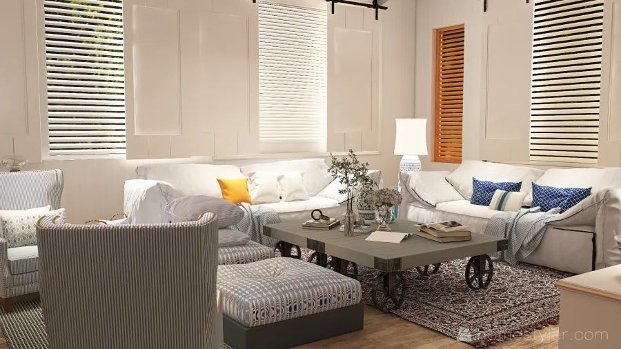 #AmericanRoomContest_copy Hamptons style Living room 3d design renderings