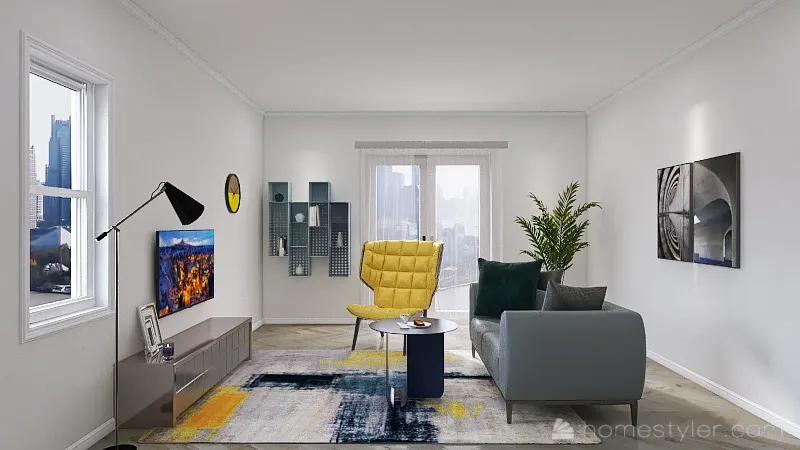 黄色と青のコーディネート　クールモダン風 3d design renderings