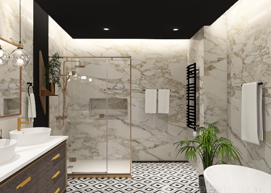 Bathroom Gold/Black/Grey Design Rendering
