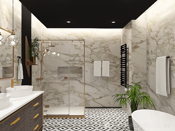 Bathroom Gold/Black/Grey 3d design renderings