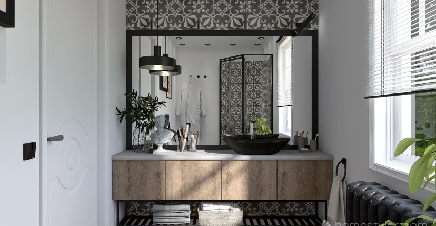 Scandinavian White Green Bathroom 3d design renderings