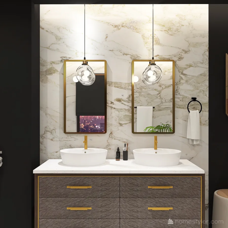 Bathroom Gold/Black/Grey 3d design renderings