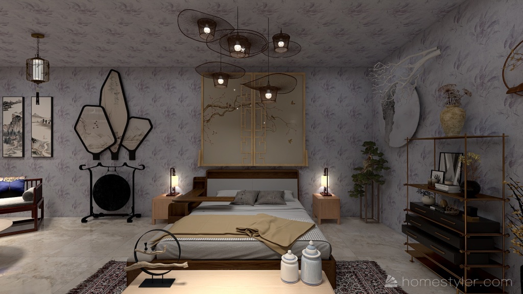 Habitación Oriental luxury 3d design renderings