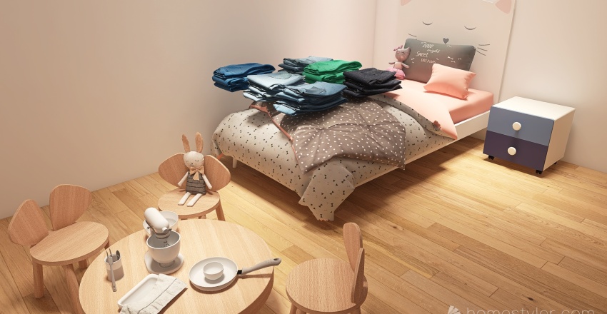 Girls Bedroom With Walk-in closet 3d design renderings