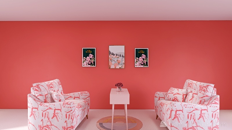 Cozy Pink Living Room 3d design renderings