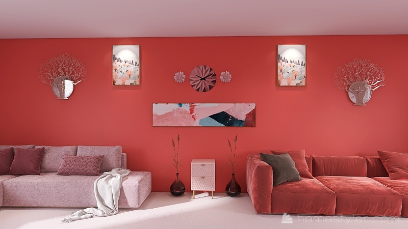 Cozy Pink Living Room 3d design renderings