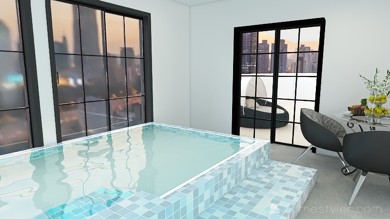 The flat with swimming pool and terrace 3d design renderings