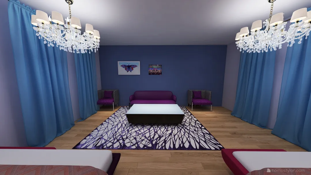 Purple bedroom 3d design renderings