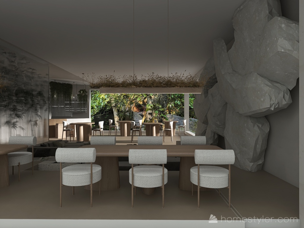 Modern Biophillic restaurant 3d design renderings