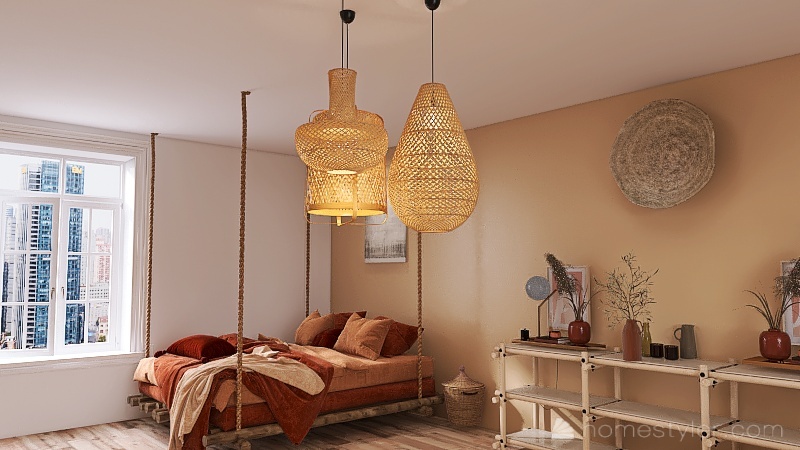 Modern Bohemian Bedroom 3d design renderings