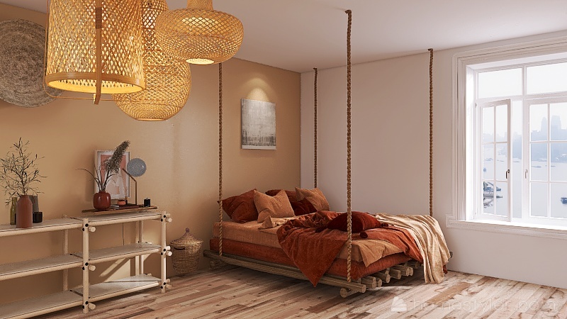 Modern Bohemian Bedroom 3d design renderings