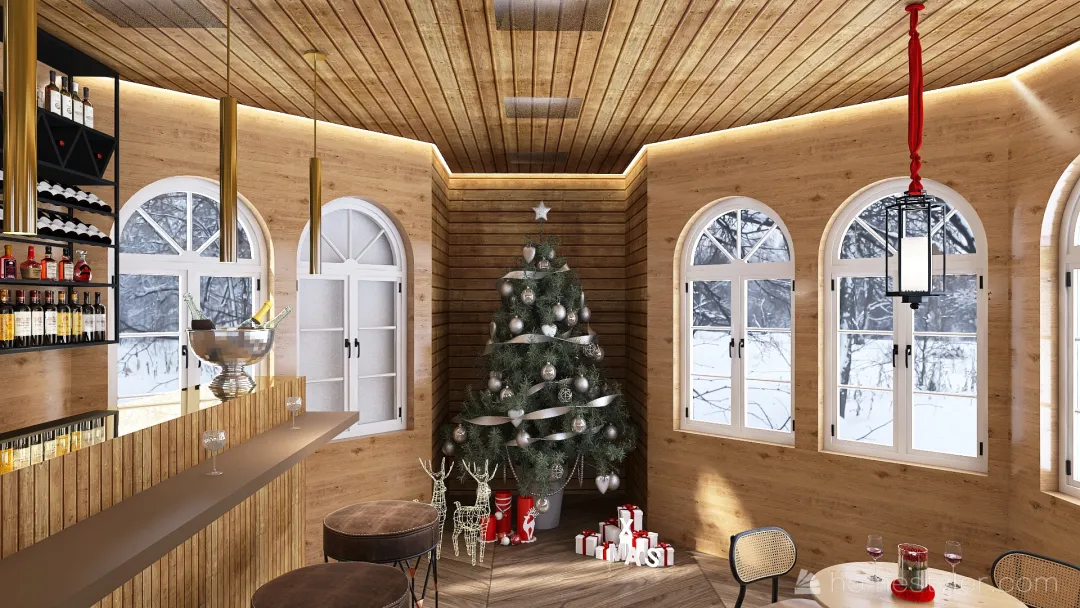 #ChristmasRoomContest_Lounge Bar at the mountain 3d design renderings