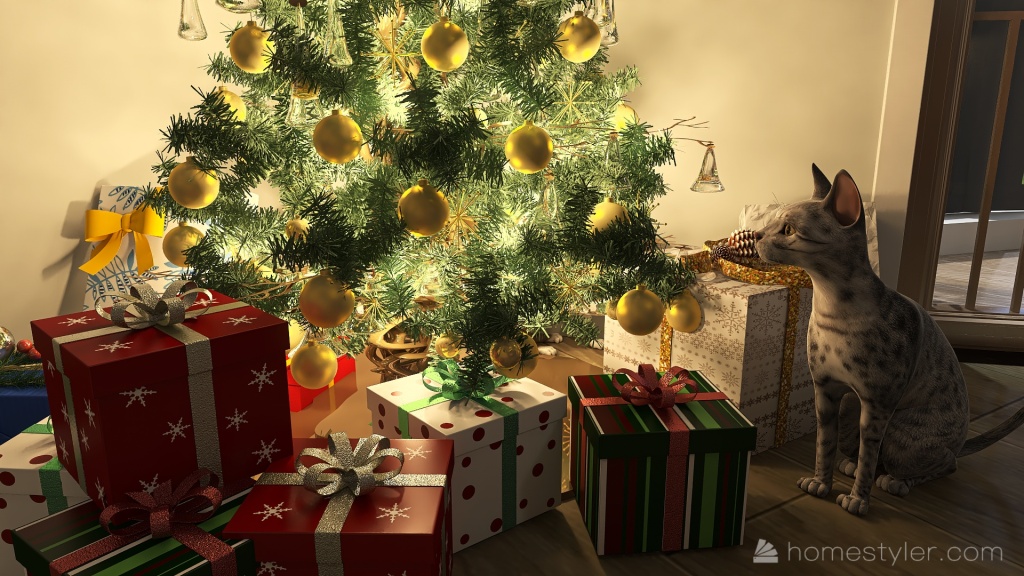 #ChristmasRoomContest A Purrrfect Christmas 3d design renderings