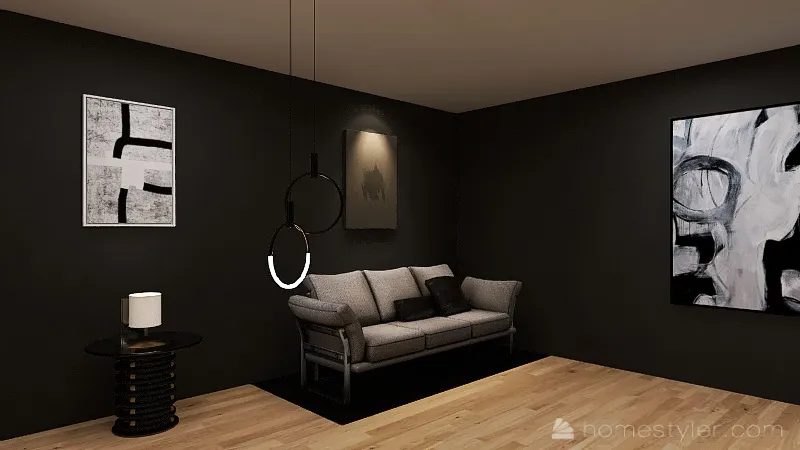 Black Living Room 3d design renderings