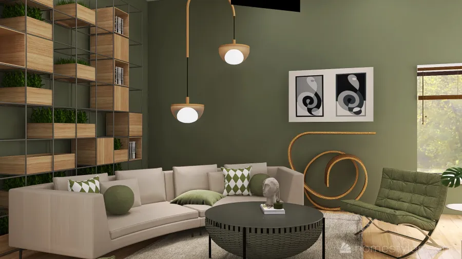 Modern Green Living Room 3d design renderings