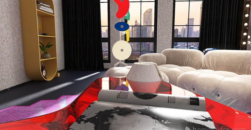 Room 2- Bold Colors and Geometry 3d design renderings