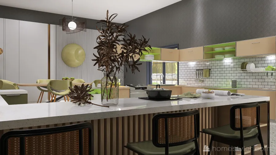 Modern Green Kitchen 3d design renderings