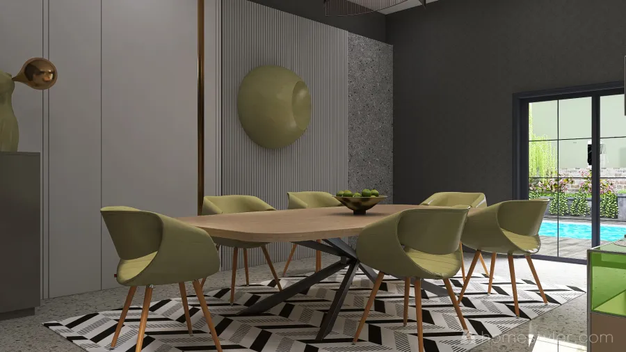 Modern Green Kitchen 3d design renderings