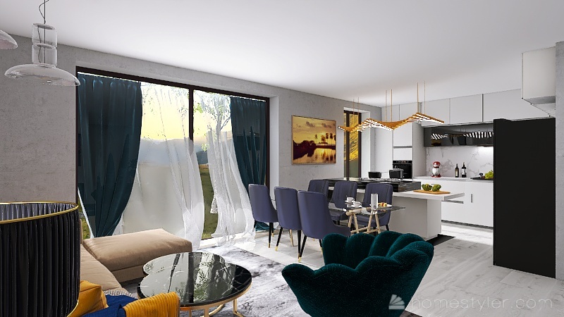 kitchen and livingroom 3d design renderings