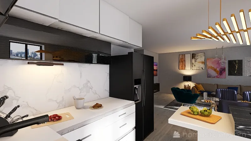 kitchen and livingroom 3d design renderings