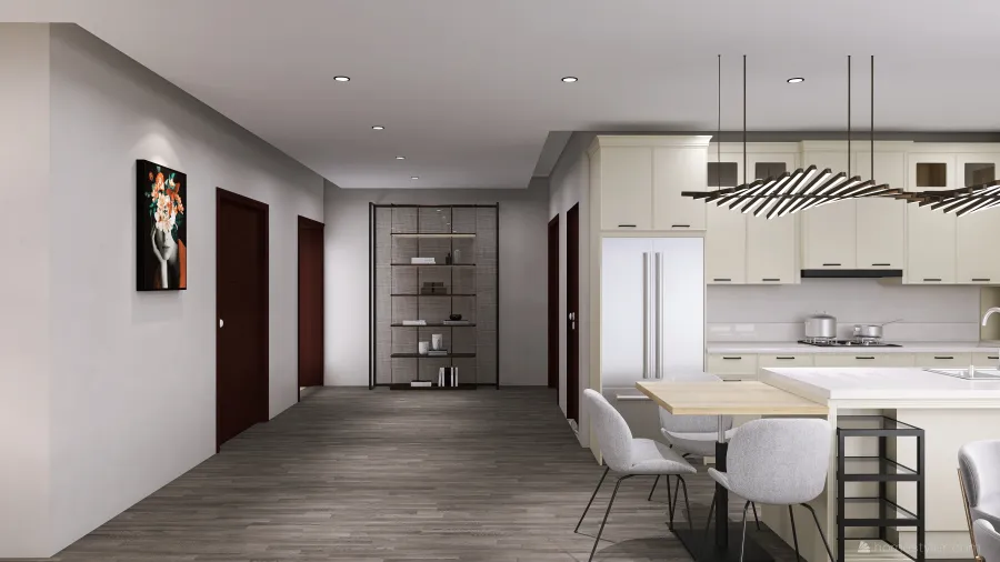 Living And KItchen With Dining 3d design renderings