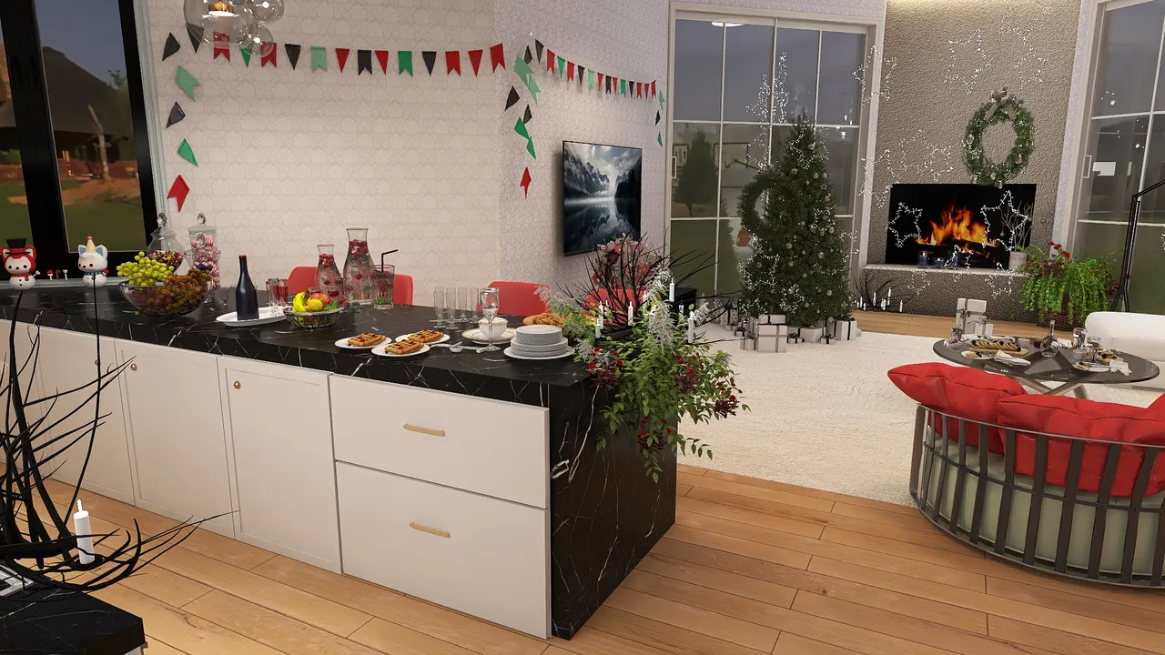 #ChristmasRoomContest_Open House party 3d design renderings