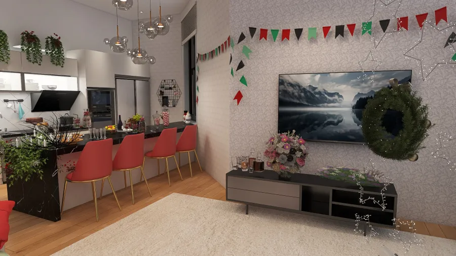 #ChristmasRoomContest_Open House party 3d design renderings
