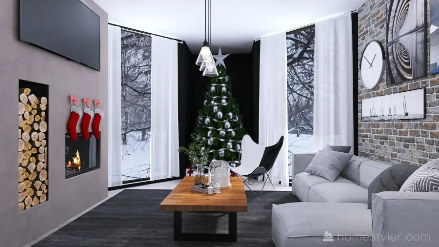 #ChristmasRoomContest- Gray and Brick 3d design renderings