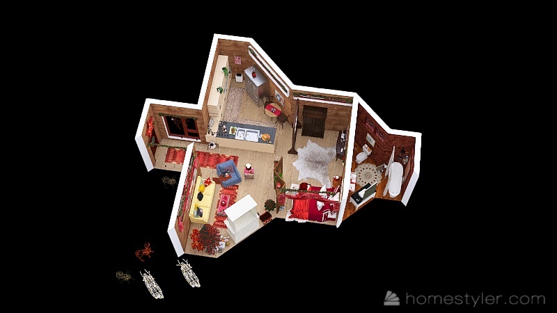 #ChristmasRoomContest_copy Red Christmas Cabin 3d design picture 69.4