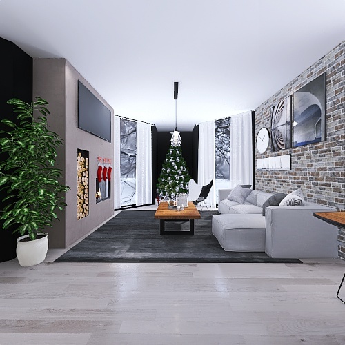 #ChristmasRoomContest- Gray and Brick 3d design renderings