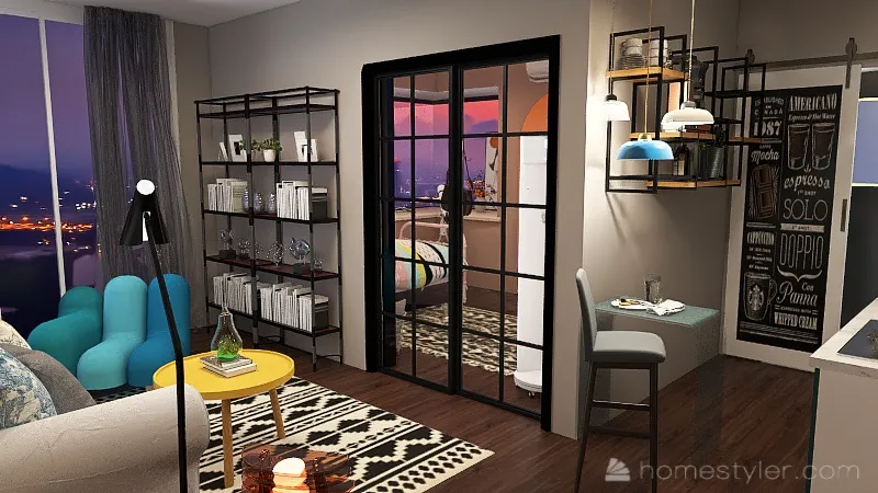 Industrial Mini Apartement 3d design renderings